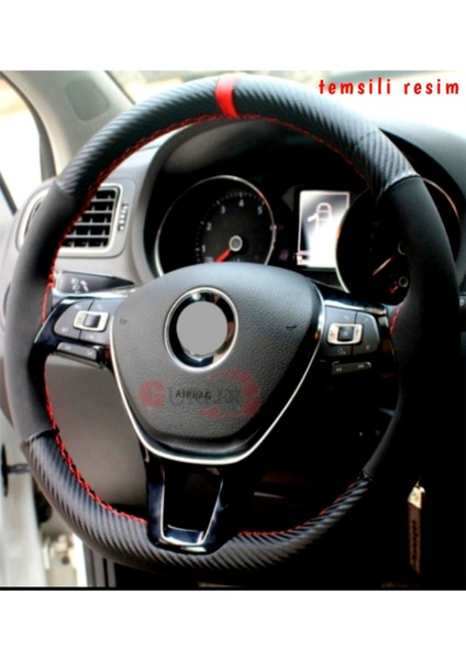 Renault Clio Dikmeli Direksiyon Kılıfı Alkantra Karbon Kırmızı fiyatları