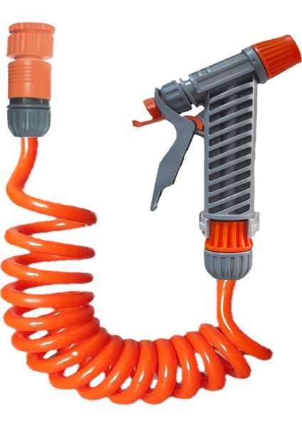 Spiral Balkon Araç Yıkama Bahçe Sulama Hortumu ve Tetikli Tam Set Turuncu 2 Metre