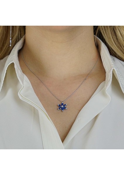 Lacivert Damla Taşlı Lotus Çiçeği Gümüş Kadın Kolye fiyatları