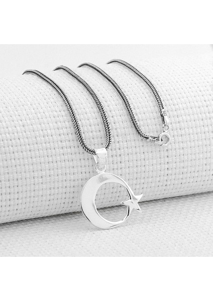 Çift Taraflı Ayyıldız Tasarımlı Vatan Yazılı 925 Ayar Gümüş Erkek Kolye