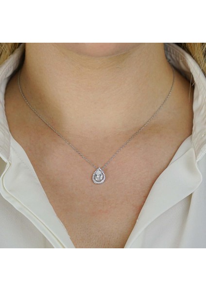 Damla Tasarımlı Beyaz Zirkon Taşlı 925 Ayar Gümüş Kadın Kolye fiyatları