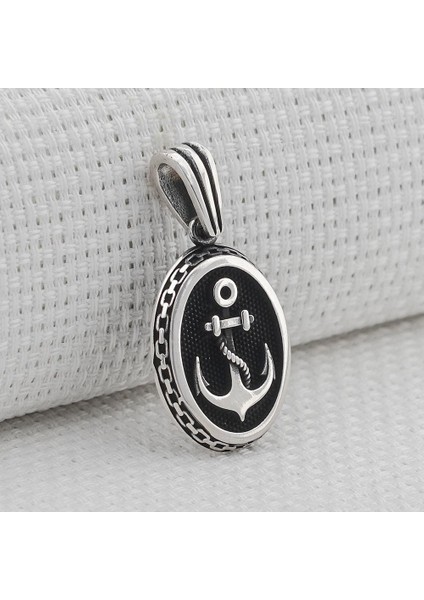Oval Çapa Motifli 925 Ayar Gümüş Kolye Ucu