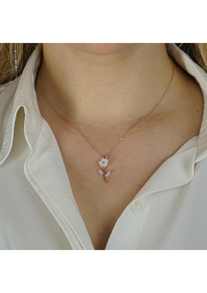 Özel Tasarım Sedef Çiçek Gümüş Kolye Rose fiyatları