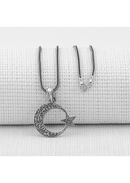 Ayyıldız Tasarımlı Kelime-I Tevhid Yazılı 925 Ayar Gümüş Kolye fiyatları