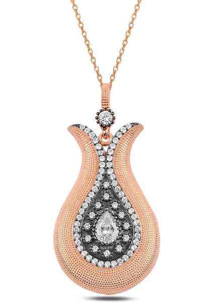Lale Model Zirkon Taşlı Rose Bayan Gümüş Kolye Model 2