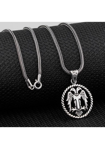 Çift Başlı Selçuklu Kartalı Motifli 925 Ayar Gümüş Kolye