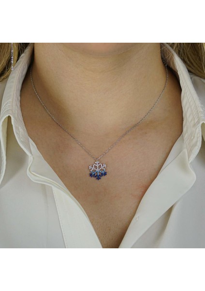 Özel Tasarım Renk Geçişli Nano Taşlı Kar Tanesi Gümüş Kolye fiyatları