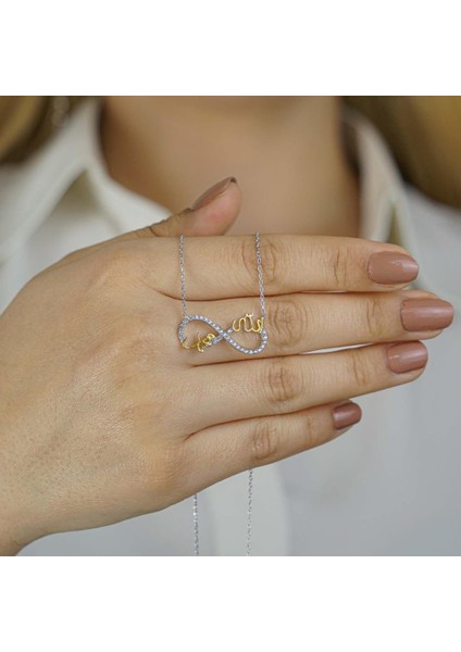 Sonsuzluk Model Allah Muhammed Yazılı Bayan Gümüş Kolye