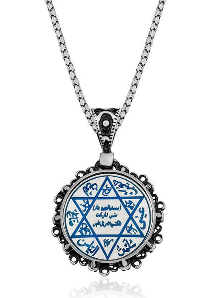 ​gümüş Mavi Mineli Süleyman Mührü Kolye
