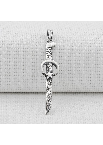 Ay Yıldız Kılıç Tasarımlı 925 Ayar Gümüş Kolye Ucu