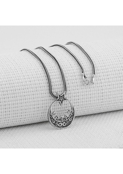 Ayyıldız Tasarımlı Vatan Yazılı 925 Ayar Gümüş Erkek Kolye