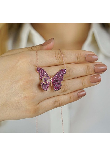 925 Ayar Gümüş Ayyıldız Kelebek Kolye