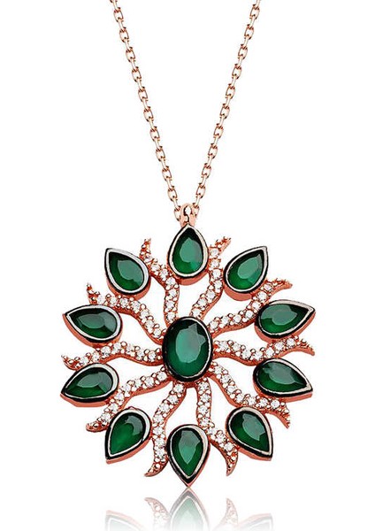 Gümüş Yeşil Güneş Bayan Kolye modelleri