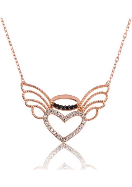 Gümüş Kalpli Melek Kanadı Bayan Kolye