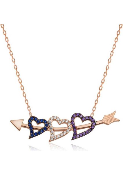 Gümüş Oklu Üç Kalp Kolye