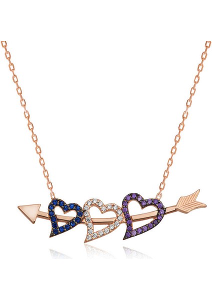 Gümüş Oklu Üç Kalp Kolye fiyatları