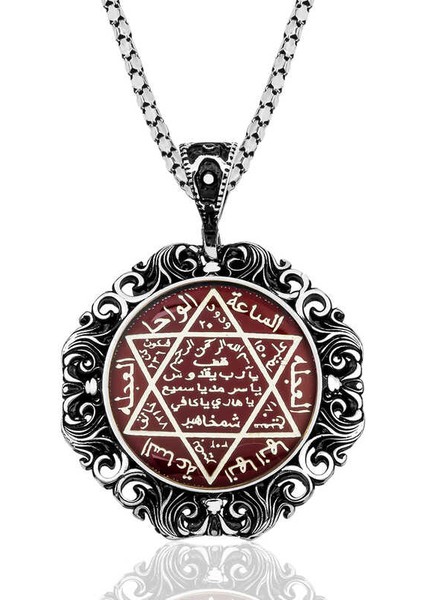 ​gümüş Bordo Mineli Süleyman Mührü Kolye