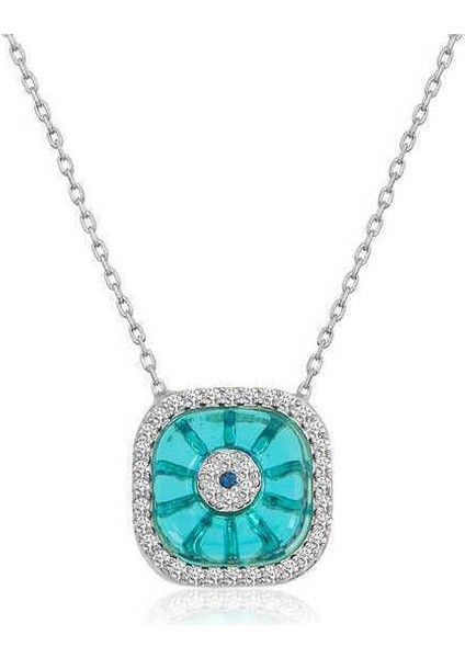 Gümüş Rodyum Kare Camgöz Nazar Bayan Kolye modelleri