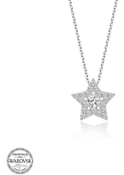 Swarovski Taşlı Gümüş Yıldız Tektaş Bayan Kolye