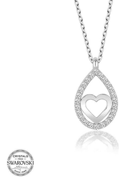 Swarovski Taşlı Gümüş Damla Kalp Bayan Kolye