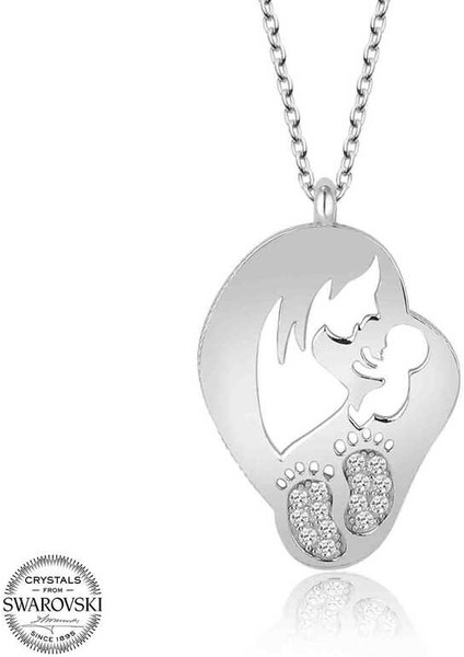 Swarovski Taşlı Gümüş Anne Bebek Bayan Kolye