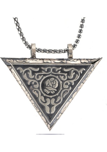 Gümüş Üçgen Içi Açılabilen Gül Muskalık Kolye modelleri