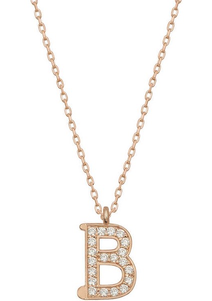 Gümüş Rose B Harfi Kadın Kolye