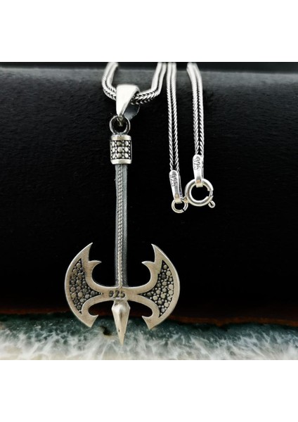 Özel Balta Tasarımlı Kalın Zincirli 925 Ayar Gümüş Kolye