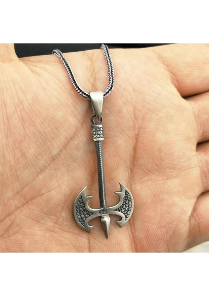 Özel Balta Tasarımlı Kalın Zincirli 925 Ayar Gümüş Kolye fiyatları