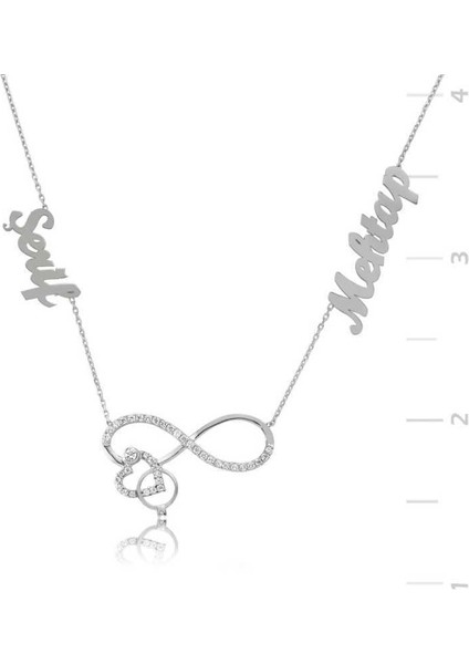 Gümüş Isimli Kalpli Sonsuzluk Bayan Kolye