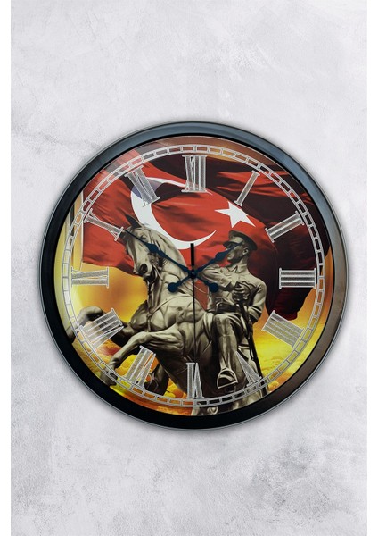 40 cm Siyah Metal Mustafa Kemal Atatürk Duvar Saati