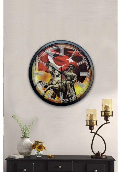 40 cm Siyah Metal Mustafa Kemal Atatürk Duvar Saati fiyatları