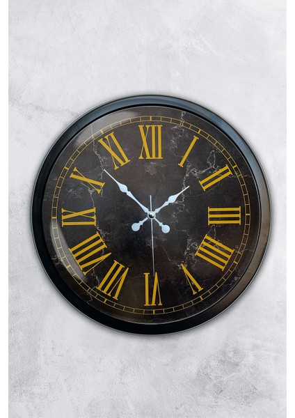 40 cm Siyah Metal Mermer Desen Roma Rakamlı Duvar Saati