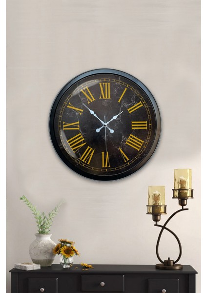 40 cm Siyah Metal Mermer Desen Roma Rakamlı Duvar Saati fiyatları
