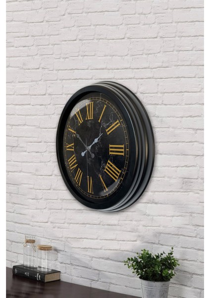 40 cm Siyah Metal Mermer Desen Roma Rakamlı Duvar Saati modelleri