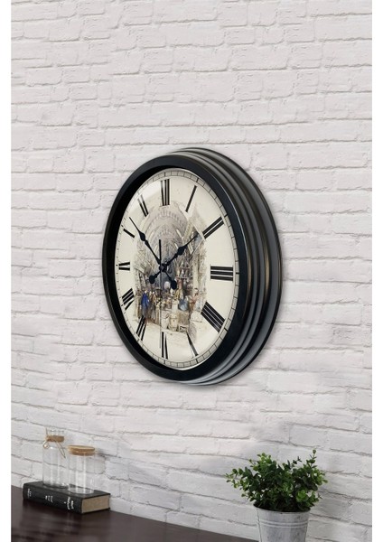 40 cm Siyah Metal Eski Çarşı Duvar Saati