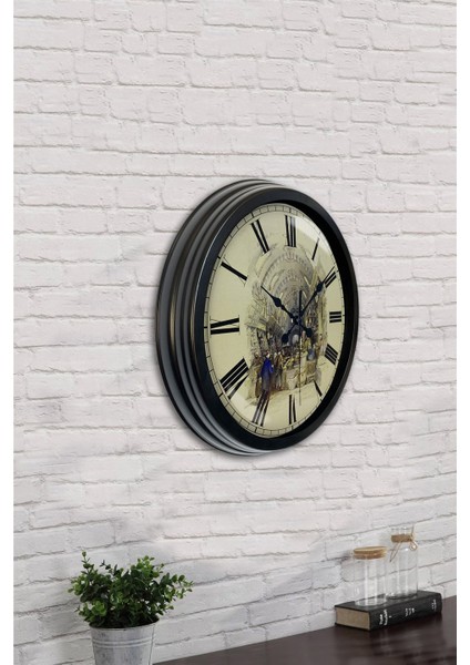 40 cm Siyah Metal Eski Çarşı Duvar Saati