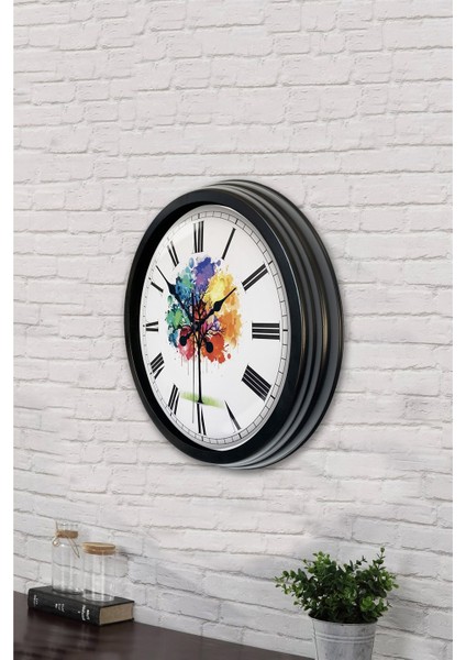 40 cm Siyah Metal Renkli Ağaç Duvar Saati modelleri