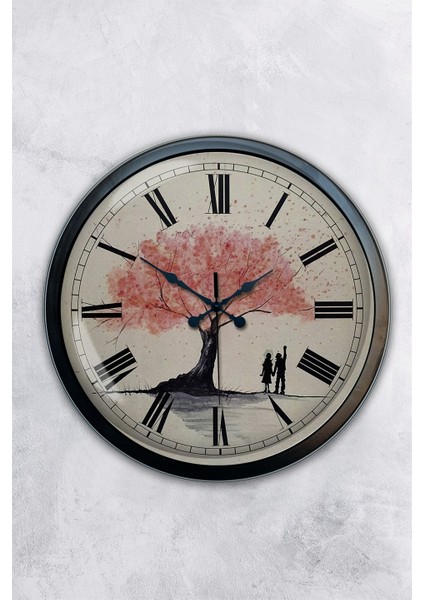 40 cm Siyah Metal Pembe Ağaç Duvar Saati