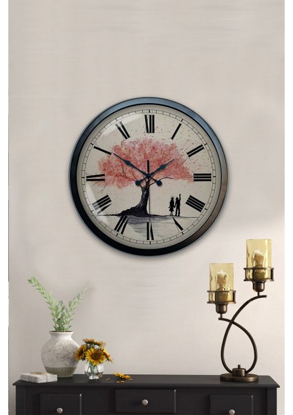 40 cm Siyah Metal Pembe Ağaç Duvar Saati fiyatları