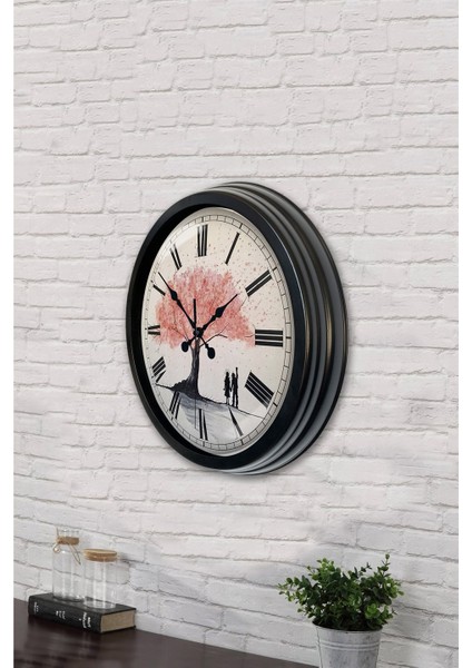 40 cm Siyah Metal Pembe Ağaç Duvar Saati fırsatları