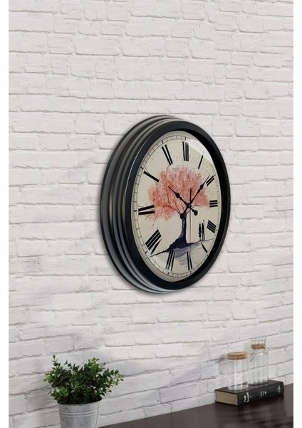 40 cm Siyah Metal Pembe Ağaç Duvar Saati indirimleri