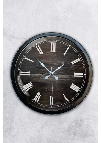 40 cm Siyah Metal Ahşap Roma Rakamlı Duvar Saati