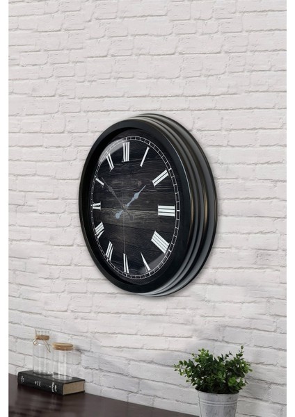 40 cm Siyah Metal Ahşap Roma Rakamlı Duvar Saati fiyatları