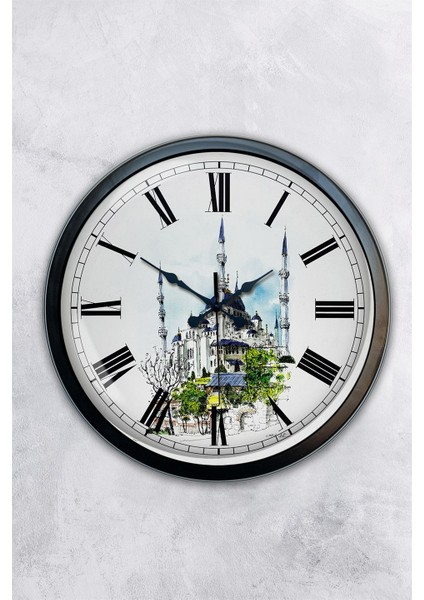 40 cm Siyah Metal Sultanahmet Temalı Duvar Saati