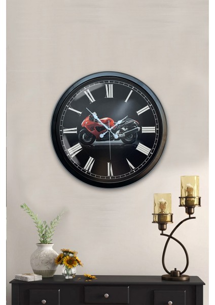 40 cm Siyah Metal Motorsiklet Duvar Saati fiyatları
