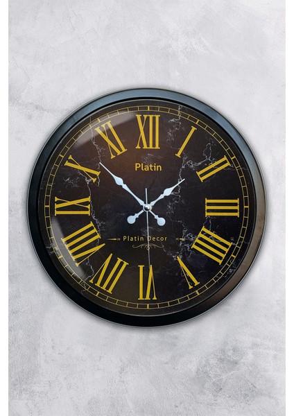40 cm Siyah Metal Sarı Roma Rakamlı Duvar Saati