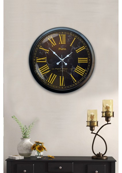40 cm Siyah Metal Sarı Roma Rakamlı Duvar Saati fiyatları