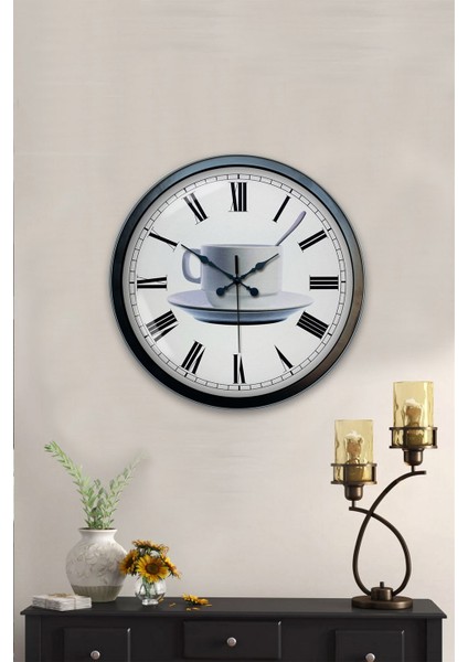 40 cm Siyah Metal Kahve Duvar Saati
