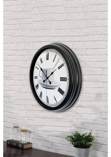 40 cm Siyah Metal Kahve Duvar Saati